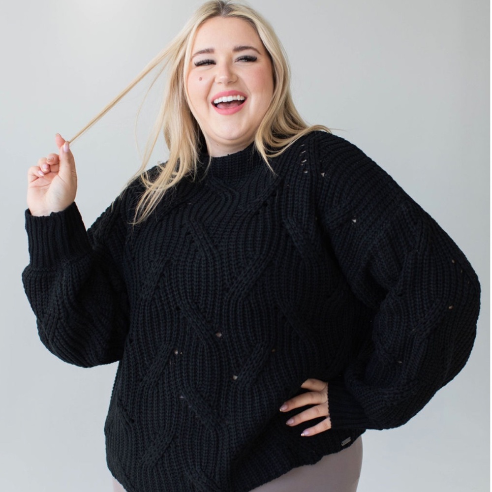 BNWT SAVVI Jessie Chunky Cable Knit Sweater Black Iron LARGE